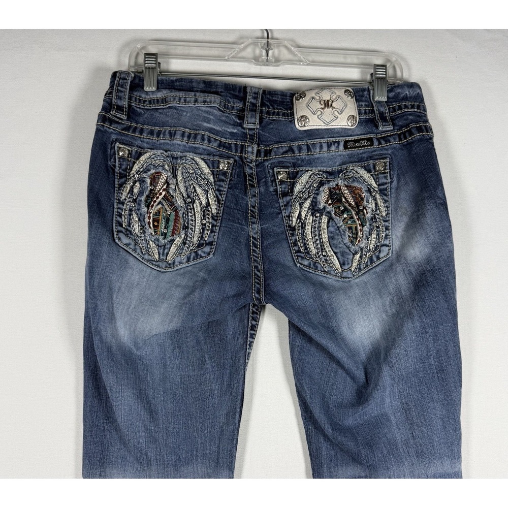 MISS ME Women's Denim Bling Rhinestones Stretch Mid Rise EASY SKINNY Jeans 29